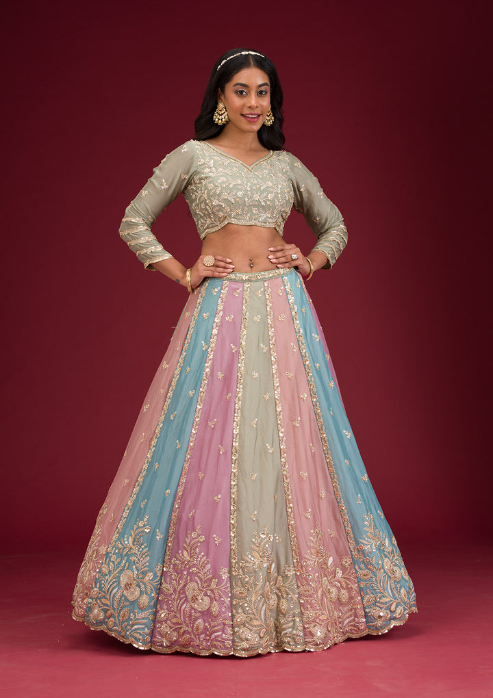 Peach Zariwork Georgette Readymade Lehenga