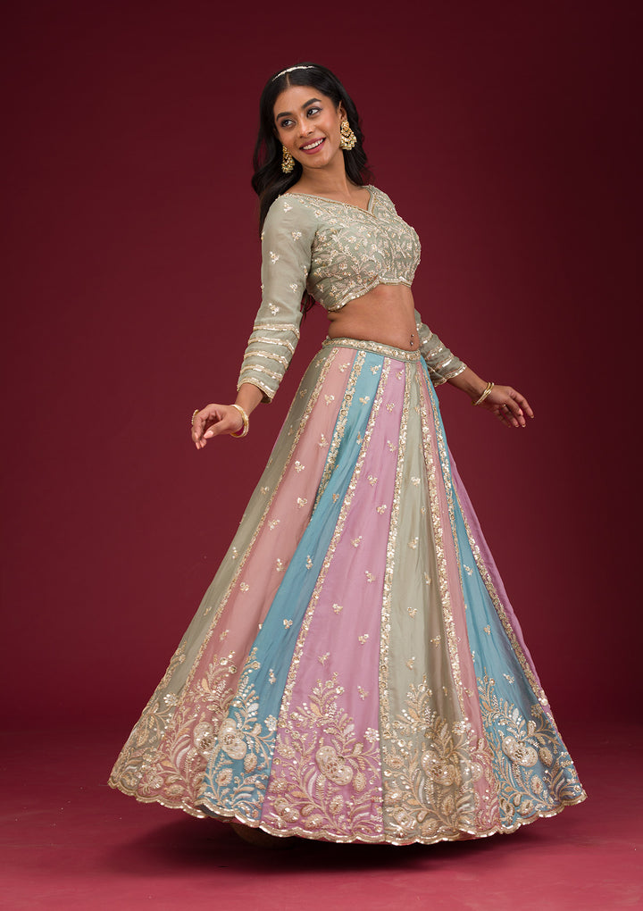Peach Zariwork Georgette Readymade Lehenga