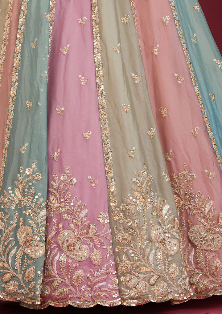 Peach Zariwork Georgette Readymade Lehenga