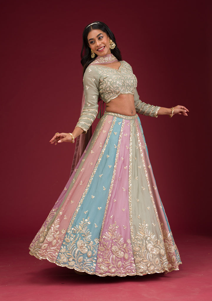 Peach Zariwork Georgette Readymade Lehenga