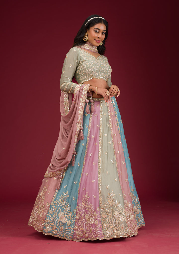 Peach Zariwork Georgette Readymade Lehenga
