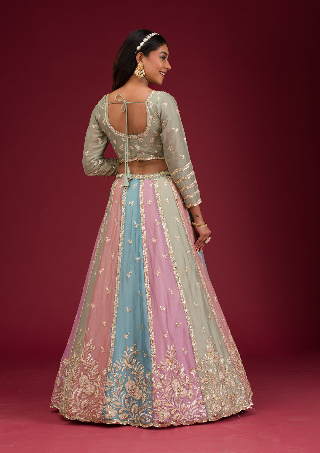 Peach Zariwork Georgette Readymade Lehenga