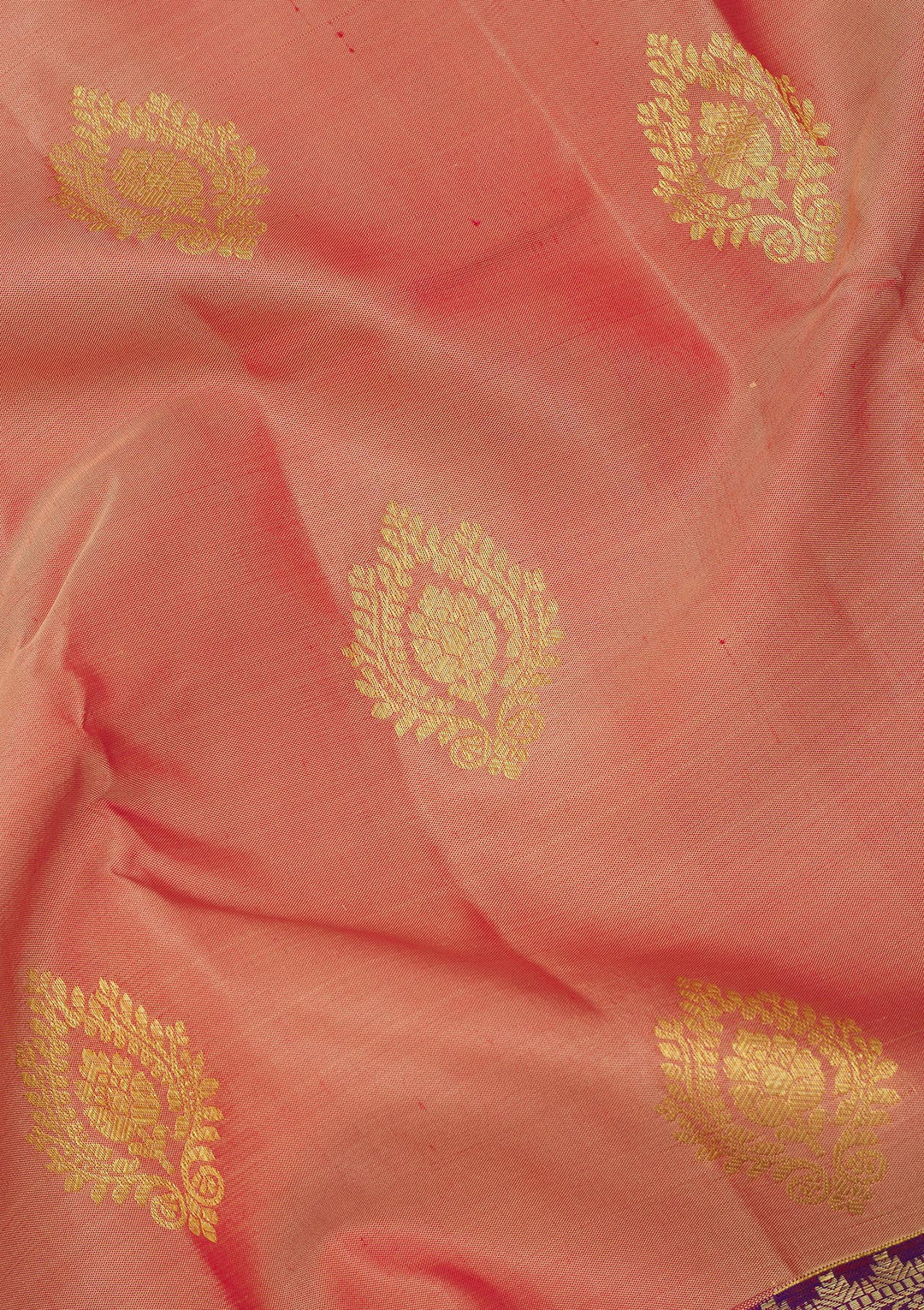 Peach Silk Buti Gold Zariwork Saree With Matching Blouse Piece