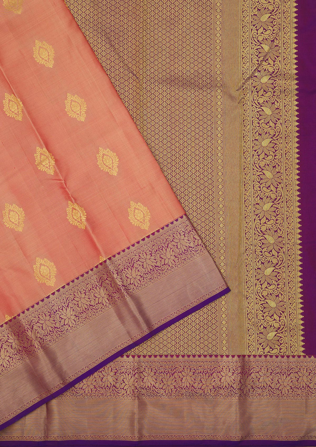 Peach Silk Buti Gold Zariwork Saree With Matching Blouse Piece