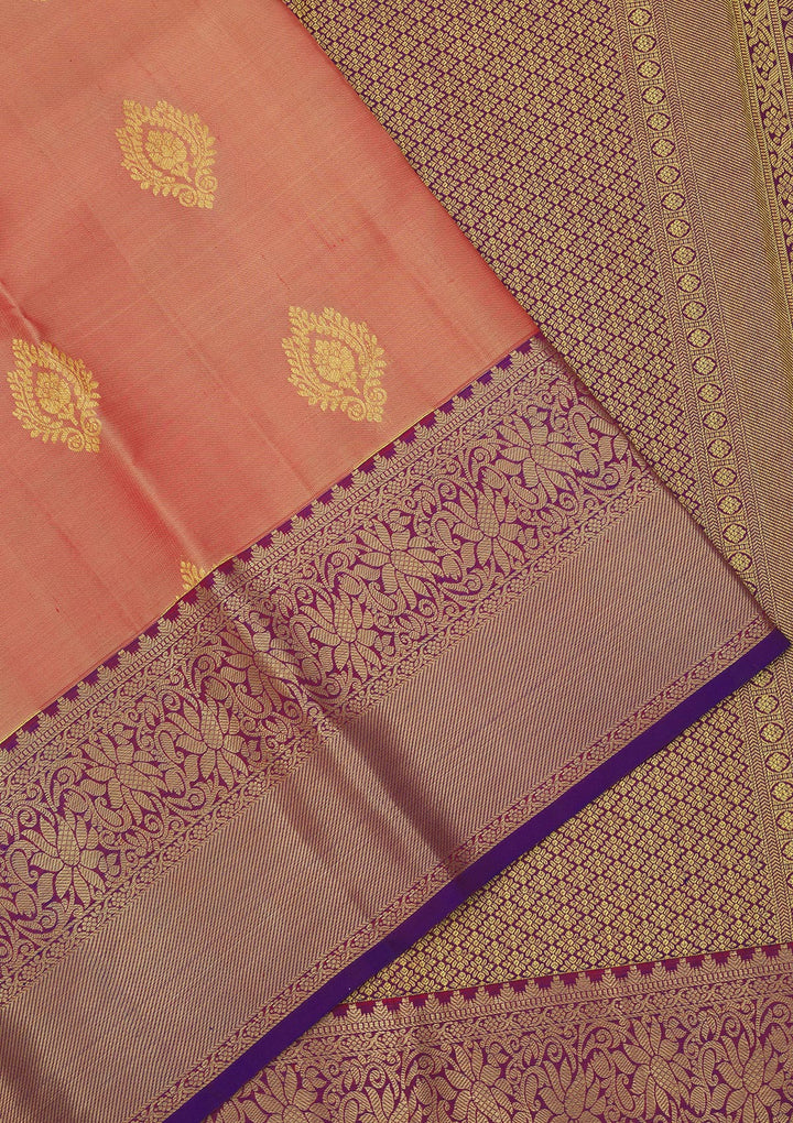 Peach Silk Buti Gold Zariwork Saree With Matching Blouse Piece