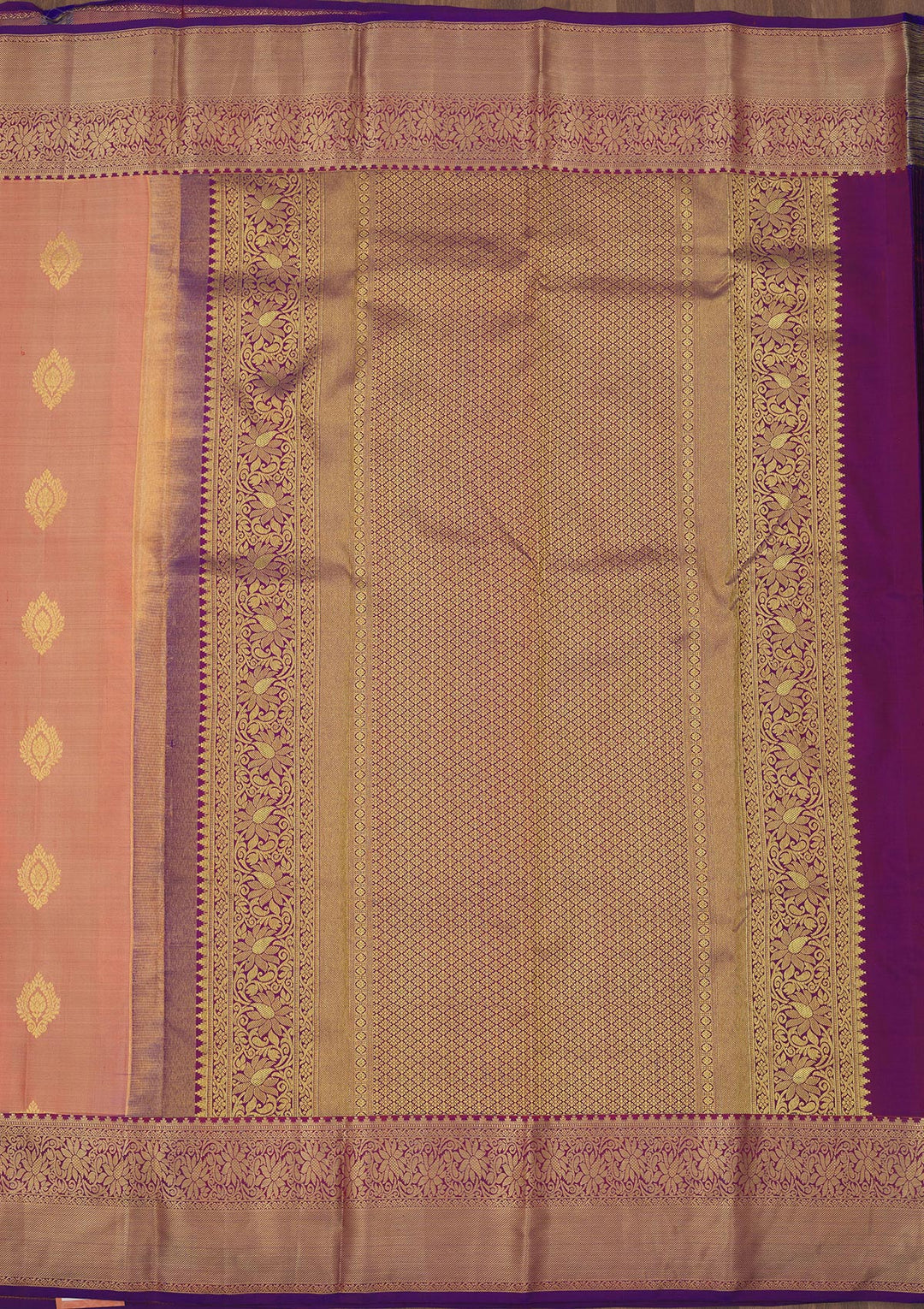 Peach Silk Buti Gold Zariwork Saree With Matching Blouse Piece