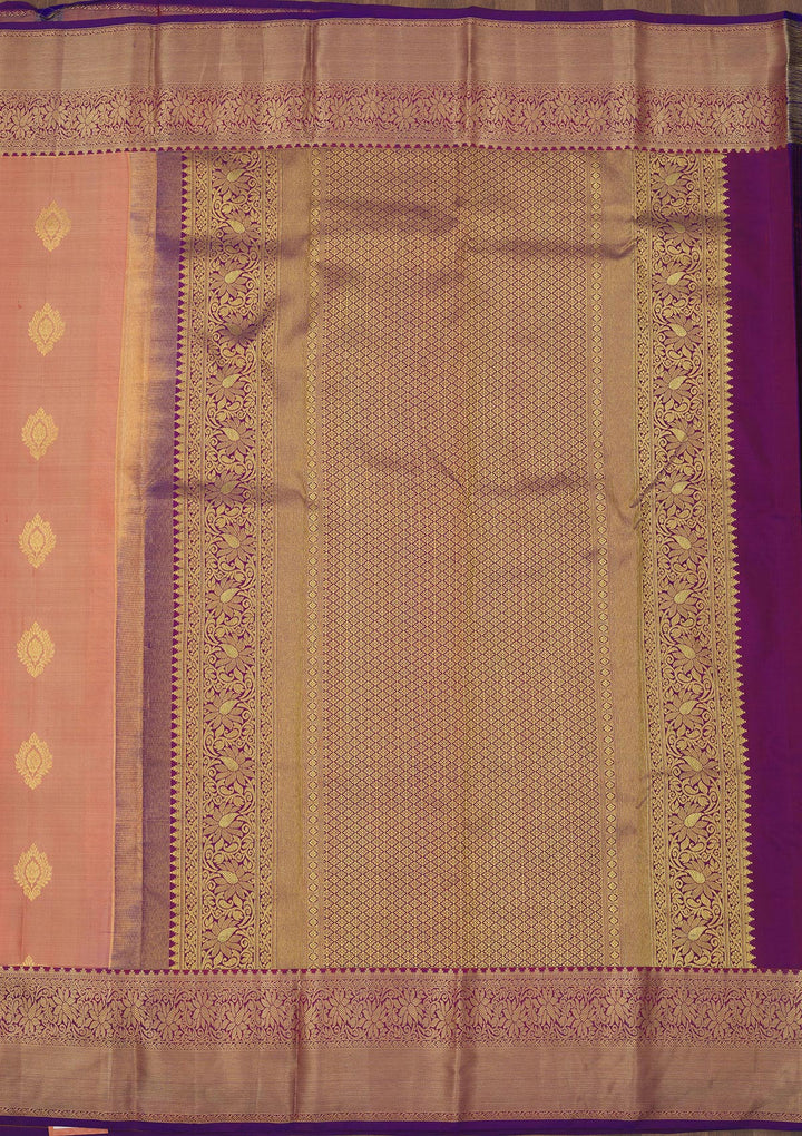 Peach Silk Buti Gold Zariwork Saree With Matching Blouse Piece