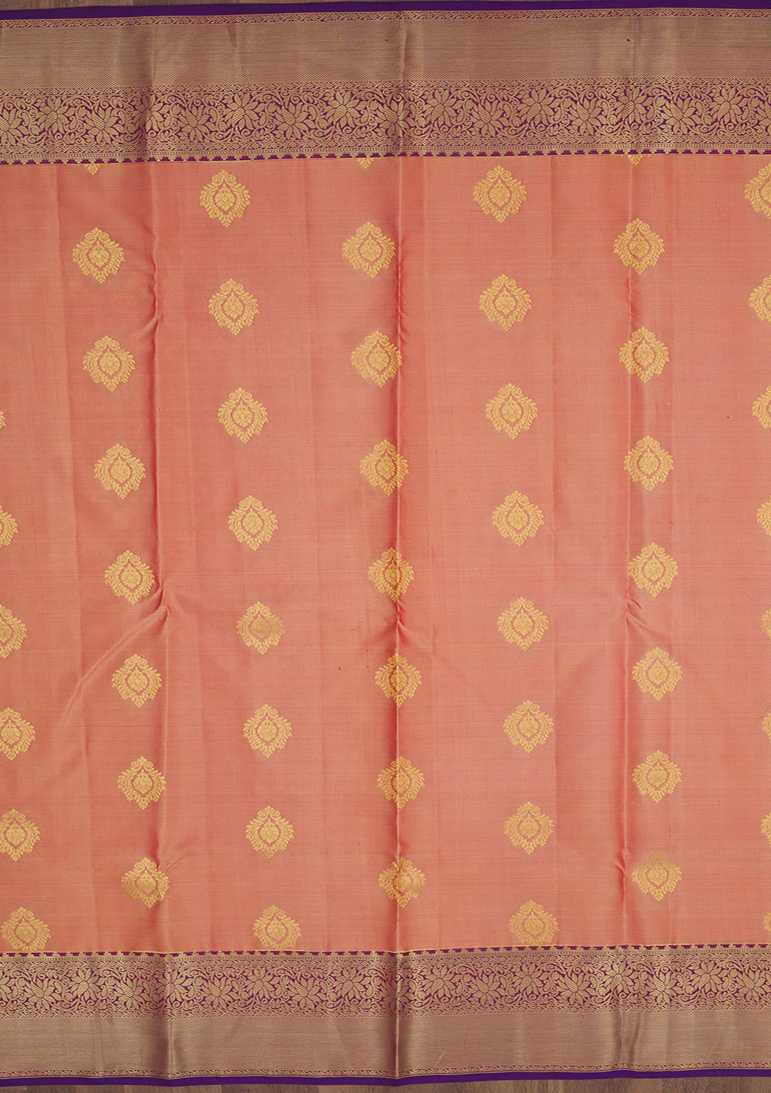 Peach Silk Buti Gold Zariwork Saree With Matching Blouse Piece