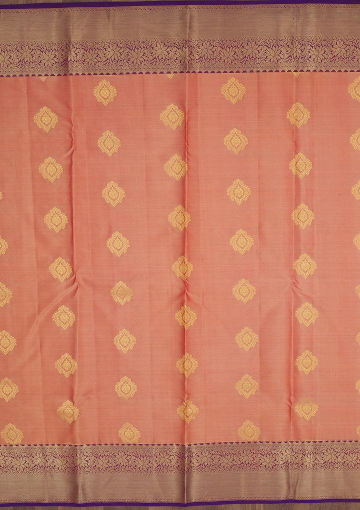 Peach Silk Buti Gold Zariwork Saree With Matching Blouse Piece