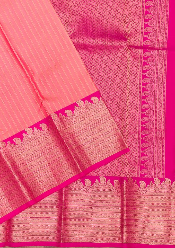 Peach Silk Buti Gold Zariwork Saree With Matching Blouse Piece