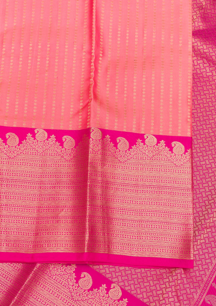 Peach Silk Buti Gold Zariwork Saree With Matching Blouse Piece