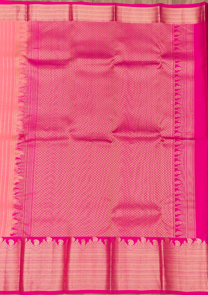 Peach Silk Buti Gold Zariwork Saree With Matching Blouse Piece