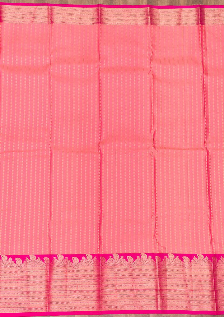 Peach Silk Buti Gold Zariwork Saree With Matching Blouse Piece