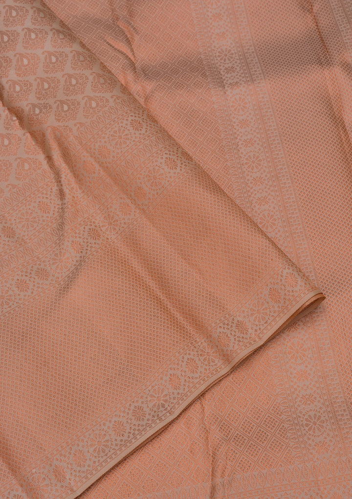 Peach Silk Jaal Antique Zariwork Saree With Matching Blouse Piece