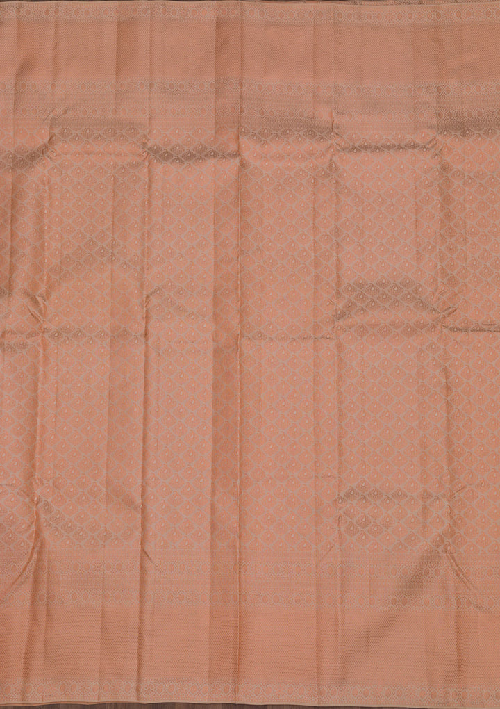 Peach Silk Jaal Antique Zariwork Saree With Matching Blouse Piece