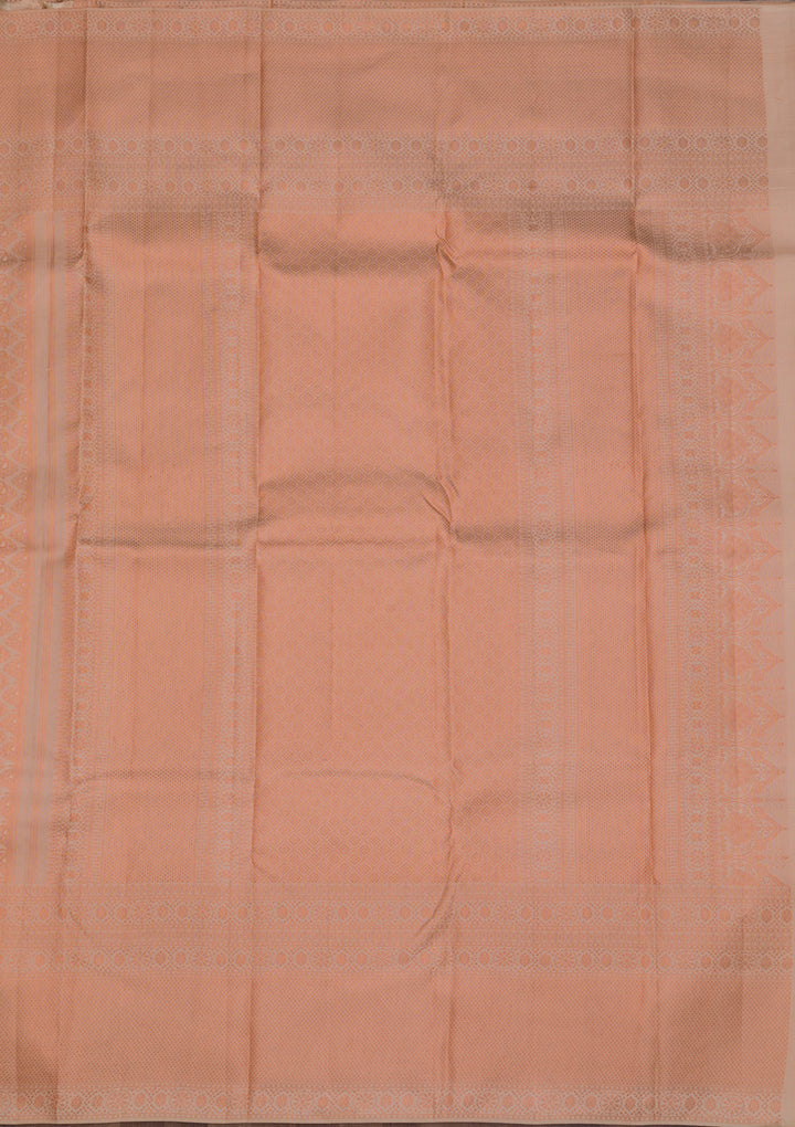 Peach Silk Jaal Antique Zariwork Saree With Matching Blouse Piece