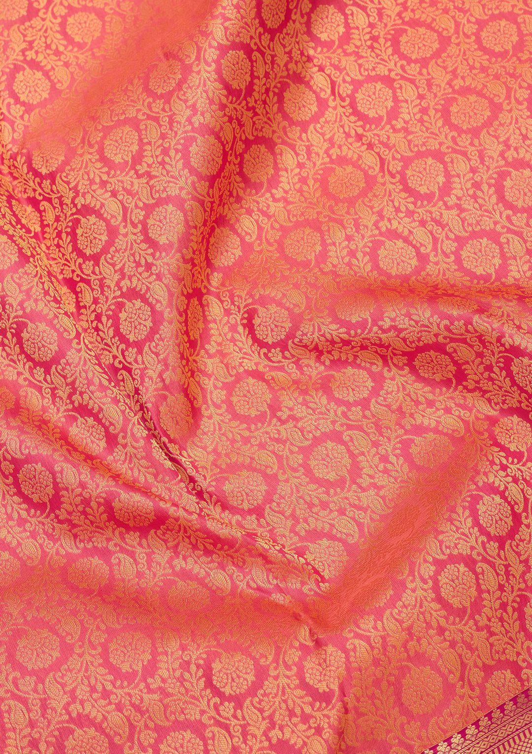 Peach Silk Jaal Gold Zariwork Saree With Matching Blouse Piece