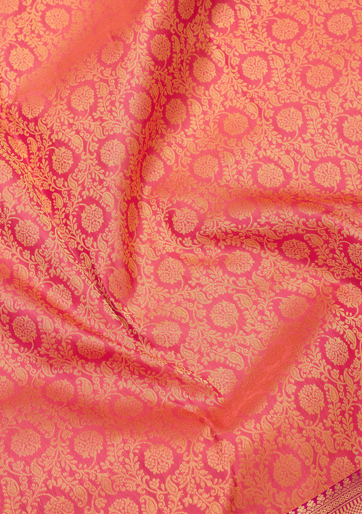 Peach Silk Jaal Gold Zariwork Saree With Matching Blouse Piece