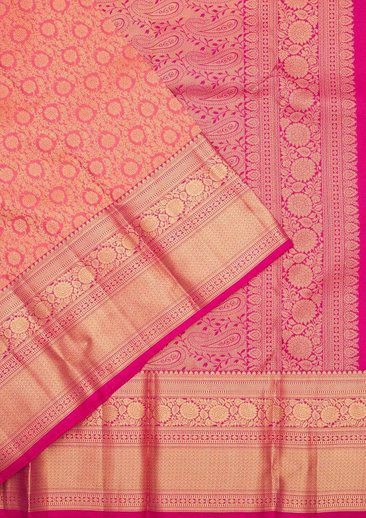 Peach Silk Jaal Gold Zariwork Saree With Matching Blouse Piece