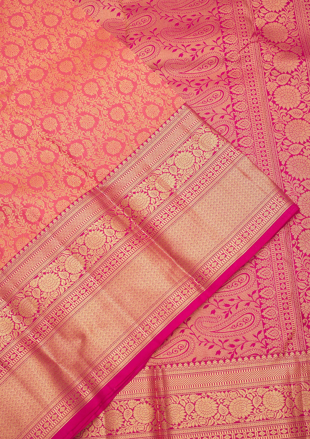 Peach Silk Jaal Gold Zariwork Saree With Matching Blouse Piece