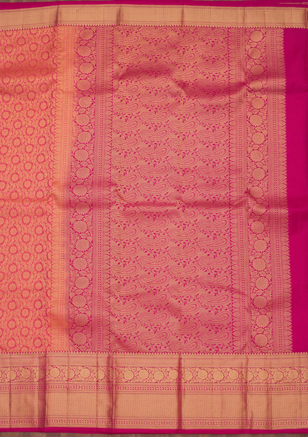 Peach Silk Jaal Gold Zariwork Saree With Matching Blouse Piece
