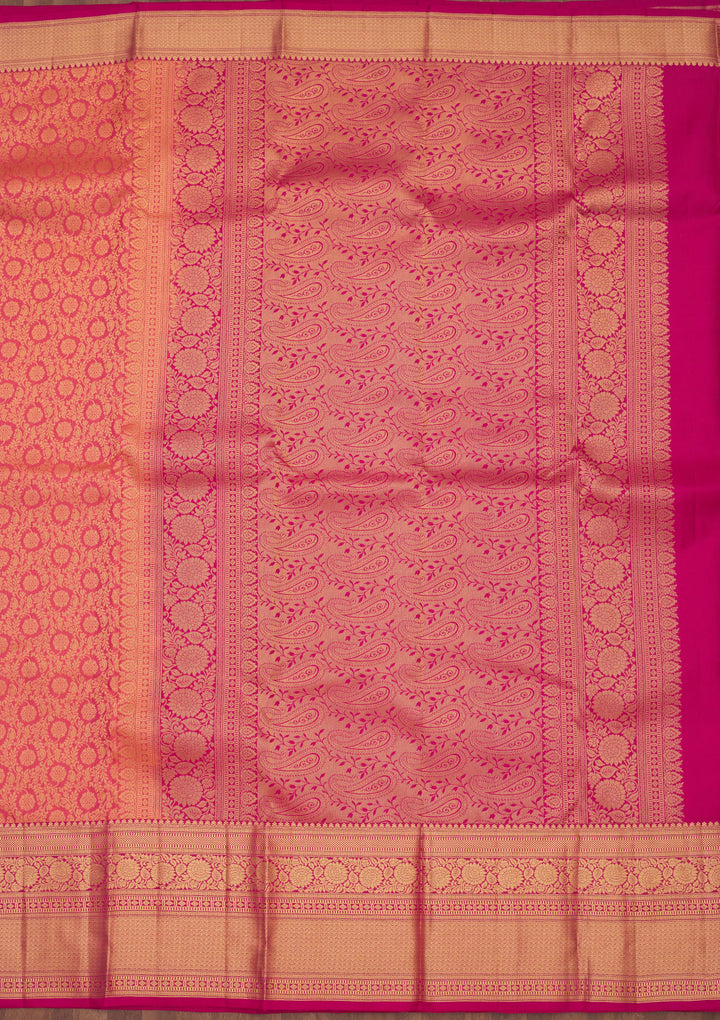 Peach Silk Jaal Gold Zariwork Saree With Matching Blouse Piece