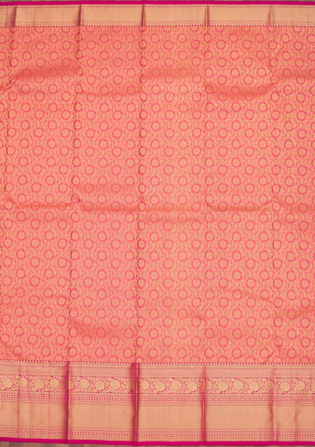 Peach Silk Jaal Gold Zariwork Saree With Matching Blouse Piece
