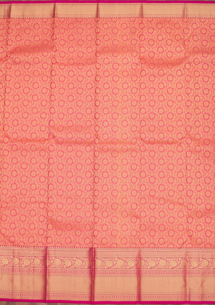 Peach Silk Jaal Gold Zariwork Saree With Matching Blouse Piece