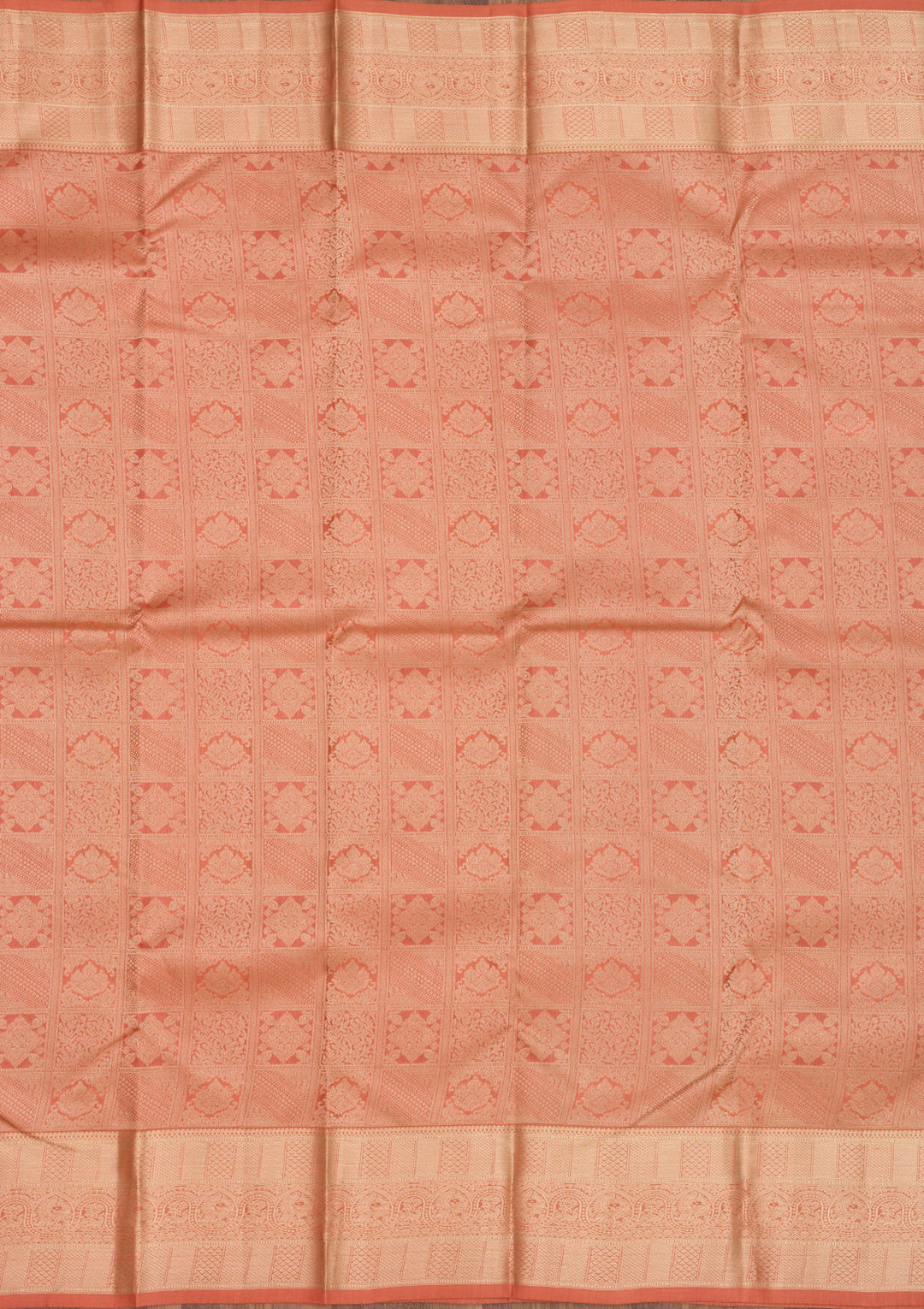 Peach Pure Silk Jaal Zariwork Saree With Matching Blouse Piece