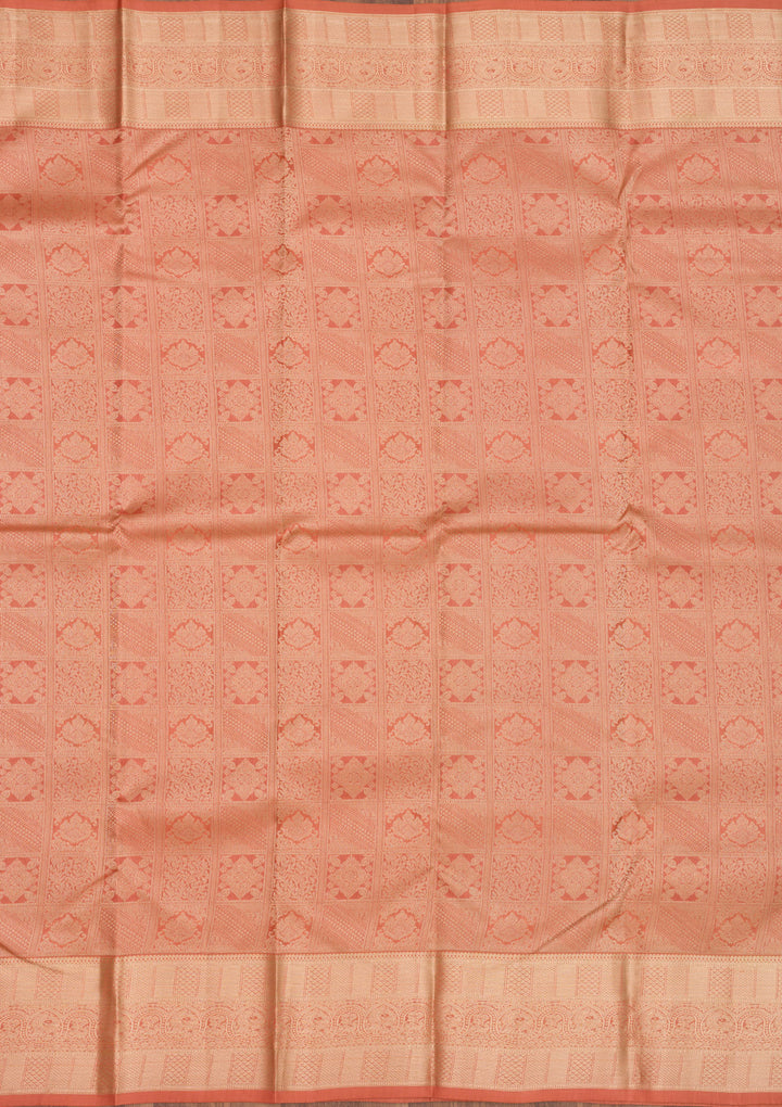 Peach Pure Silk Jaal Zariwork Saree With Matching Blouse Piece