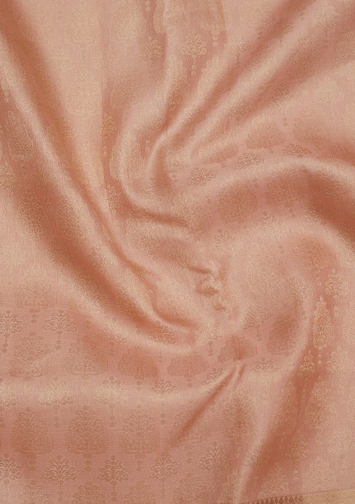 Peach Silk Jaal Gold Zariwork Saree With Matching Blouse Piece