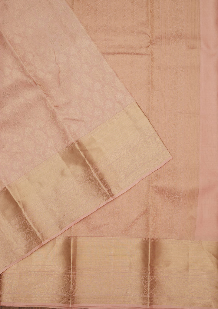 Peach Silk Jaal Gold Zariwork Saree With Matching Blouse Piece