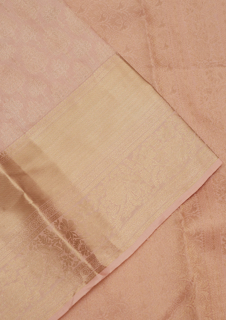 Peach Silk Jaal Gold Zariwork Saree With Matching Blouse Piece