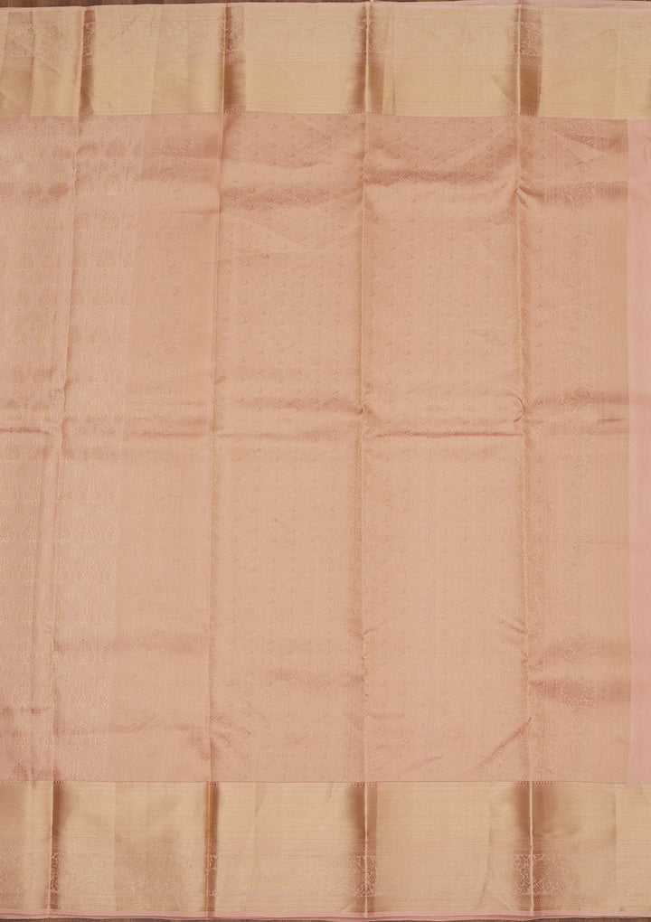 Peach Silk Jaal Gold Zariwork Saree With Matching Blouse Piece