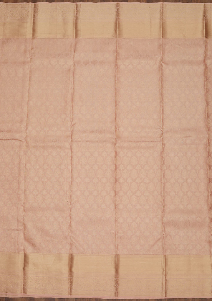 Peach Silk Jaal Gold Zariwork Saree With Matching Blouse Piece