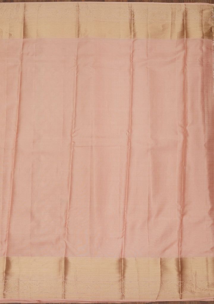Peach Silk Jaal Gold Zariwork Saree With Matching Blouse Piece