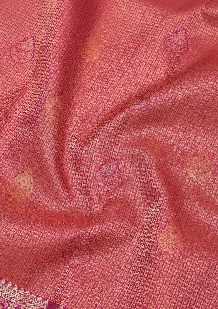 Peach Silk Buti Gold Zariwork Saree With Matching Blouse Piece