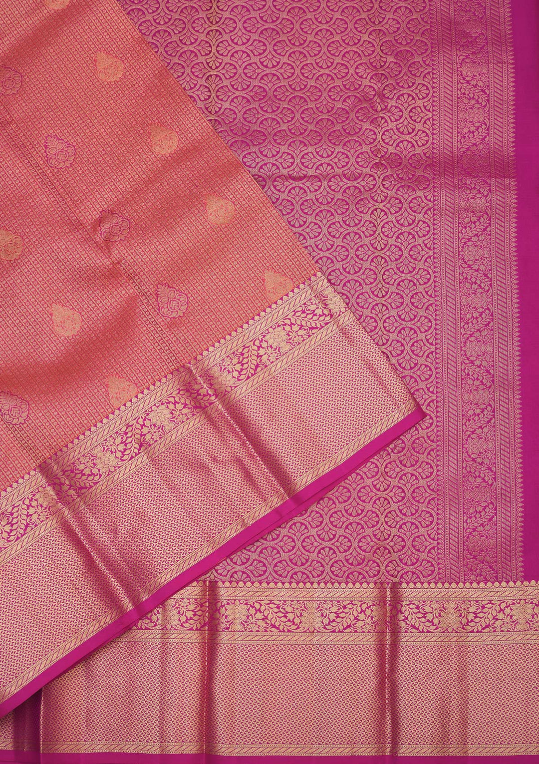 Peach Silk Buti Gold Zariwork Saree With Matching Blouse Piece