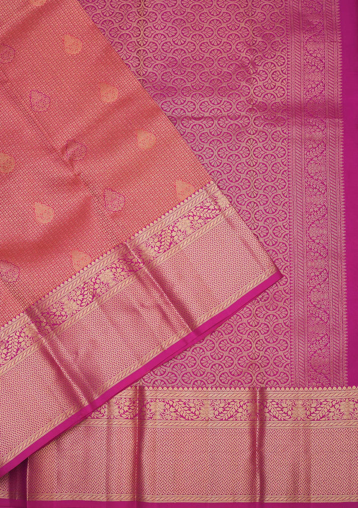 Peach Silk Buti Gold Zariwork Saree With Matching Blouse Piece
