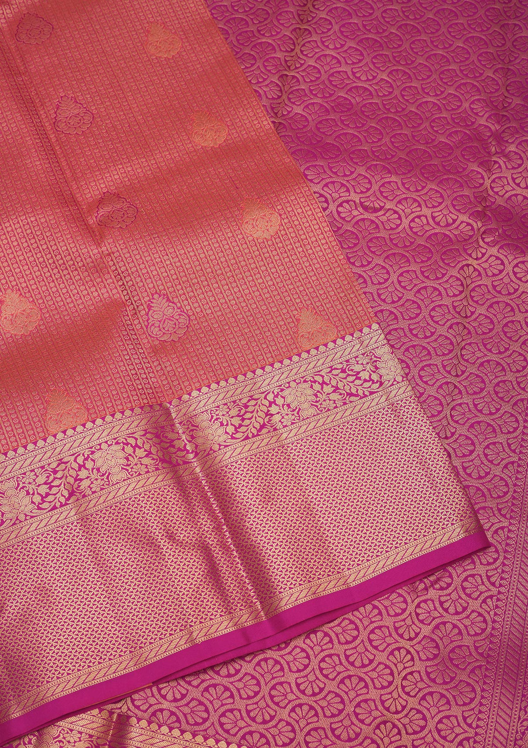 Peach Silk Buti Gold Zariwork Saree With Matching Blouse Piece