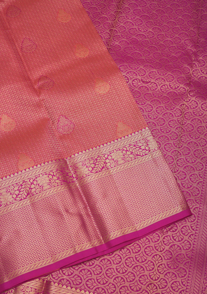 Peach Silk Buti Gold Zariwork Saree With Matching Blouse Piece