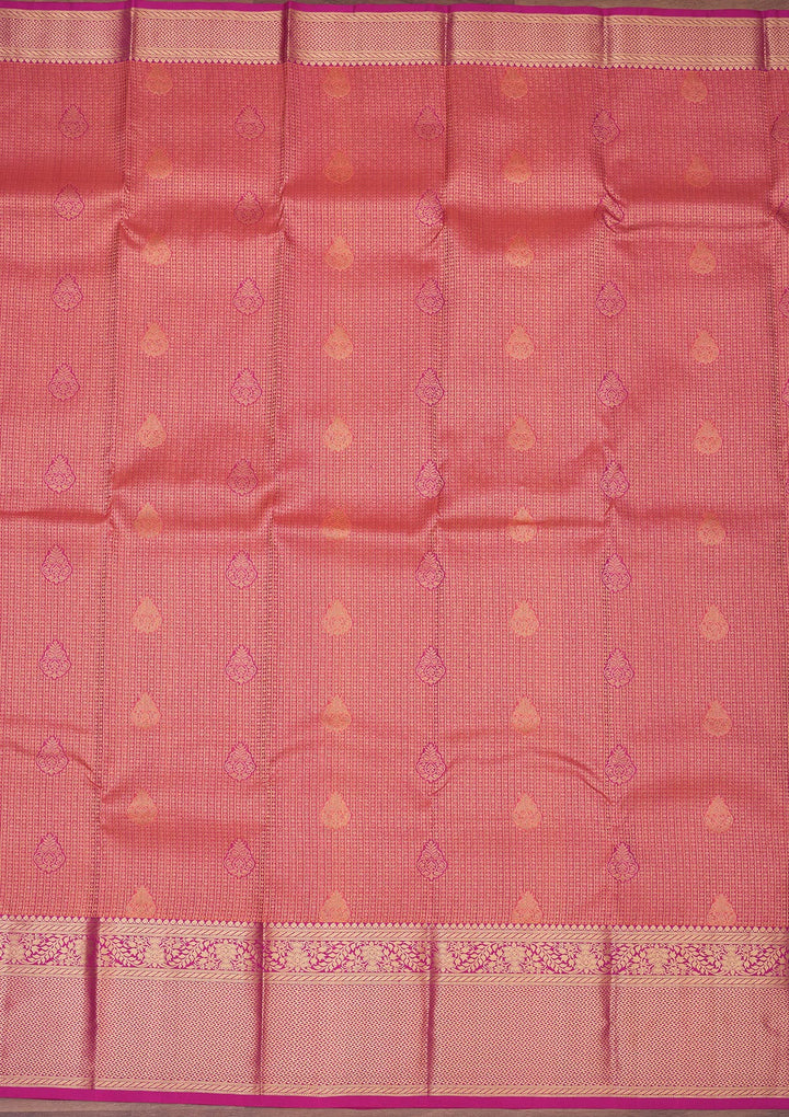 Peach Silk Buti Gold Zariwork Saree With Matching Blouse Piece