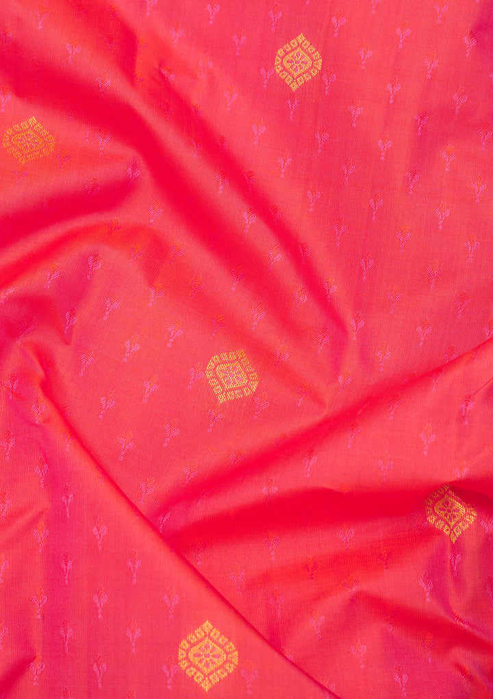 Peach Silk Buti Gold Zariwork Saree With Matching Blouse Piece