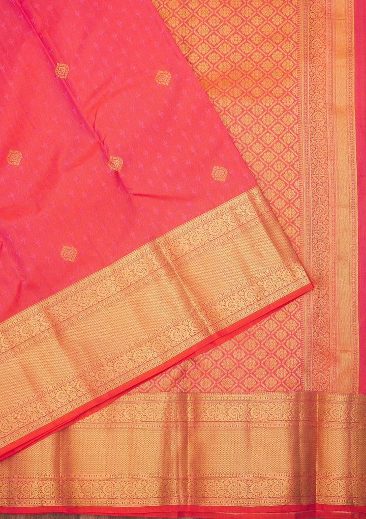 Peach Silk Buti Gold Zariwork Saree With Matching Blouse Piece