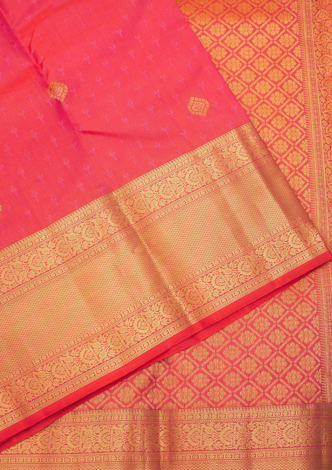 Peach Silk Buti Gold Zariwork Saree With Matching Blouse Piece