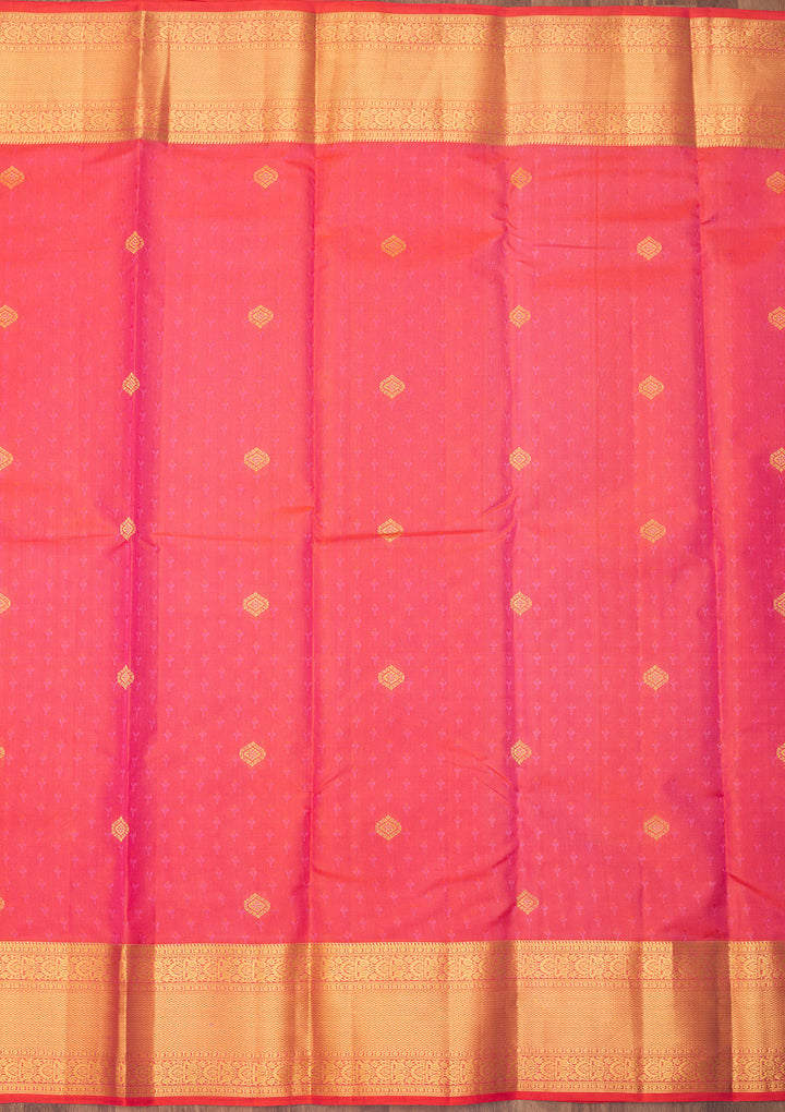 Peach Silk Buti Gold Zariwork Saree With Matching Blouse Piece