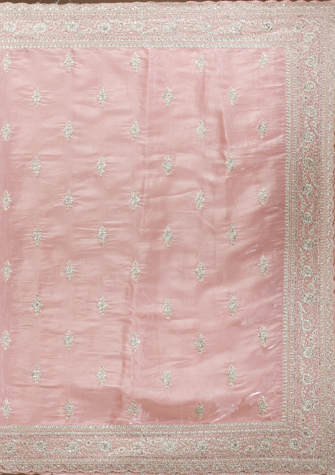 Peach Zariwork (Silver) Organza Saree