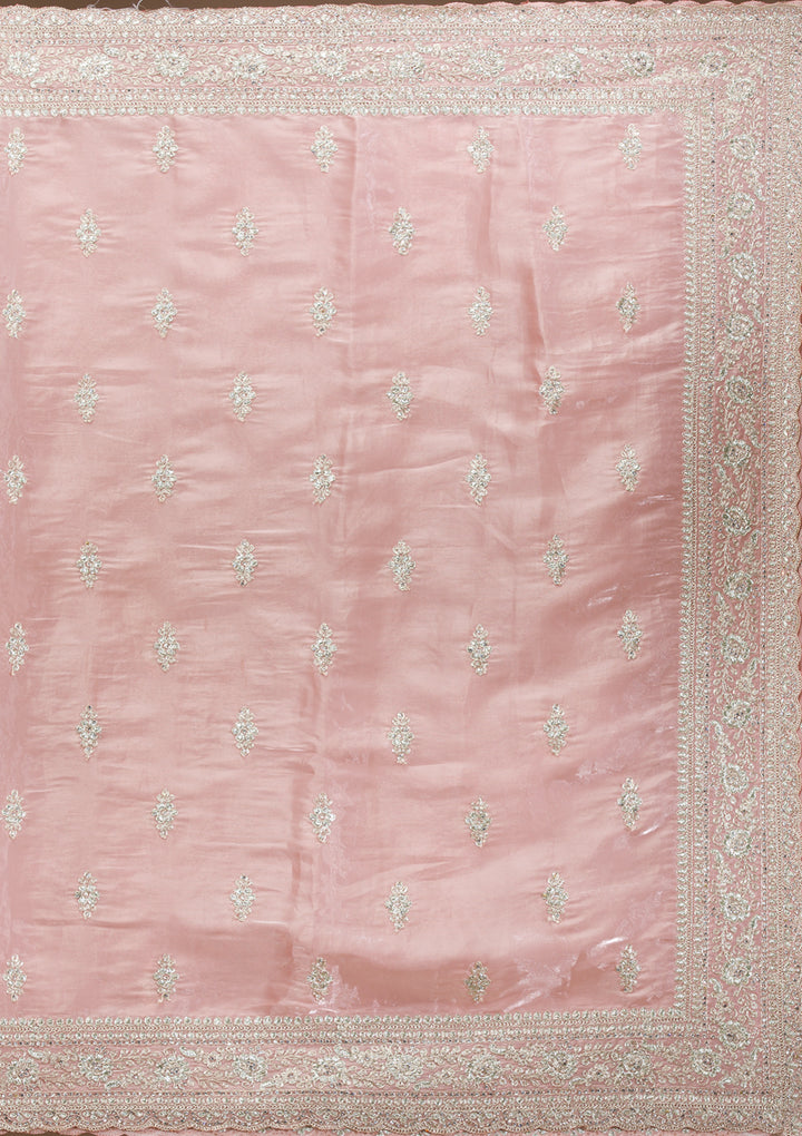 Peach Zariwork (Silver) Organza Saree