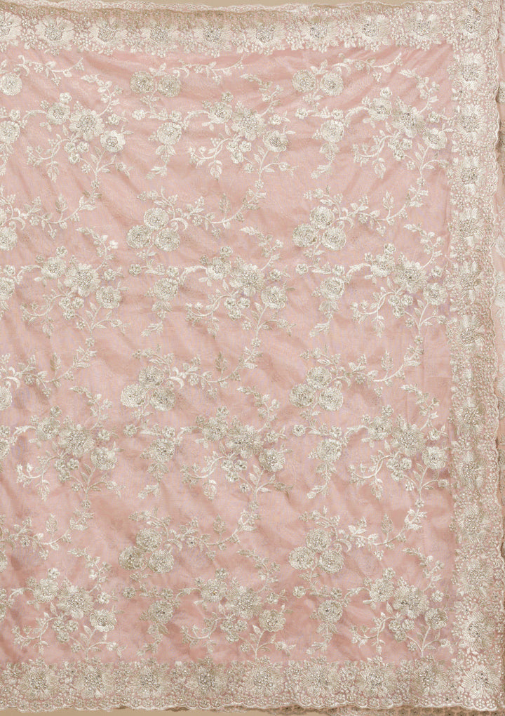 Peach Tissue Silver Zariwork Saree With Matching Blouse Piece