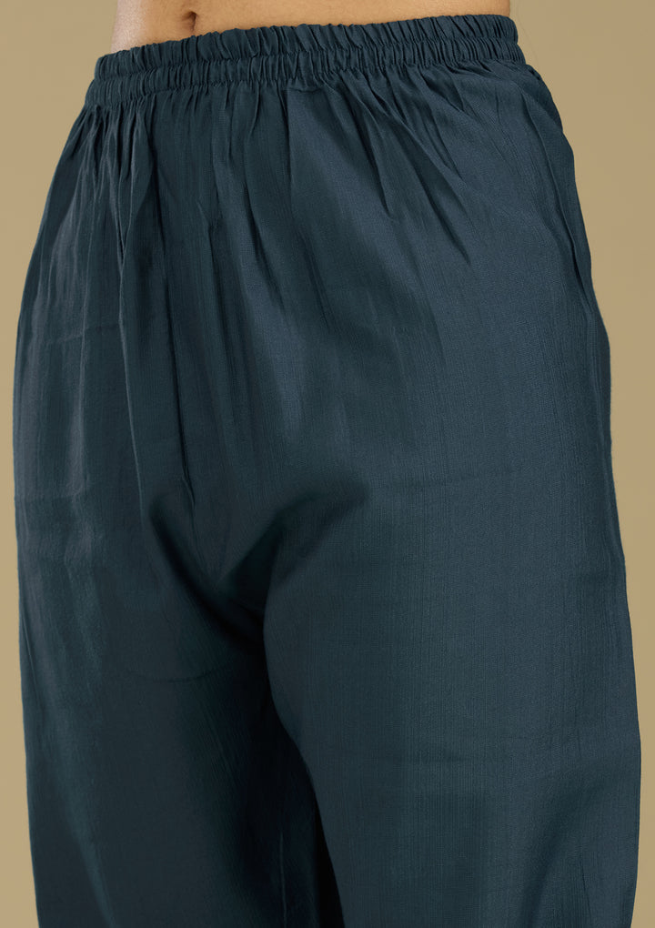 Peacock Blue Zariwork Semi Crepe Readymade Salwar Suit